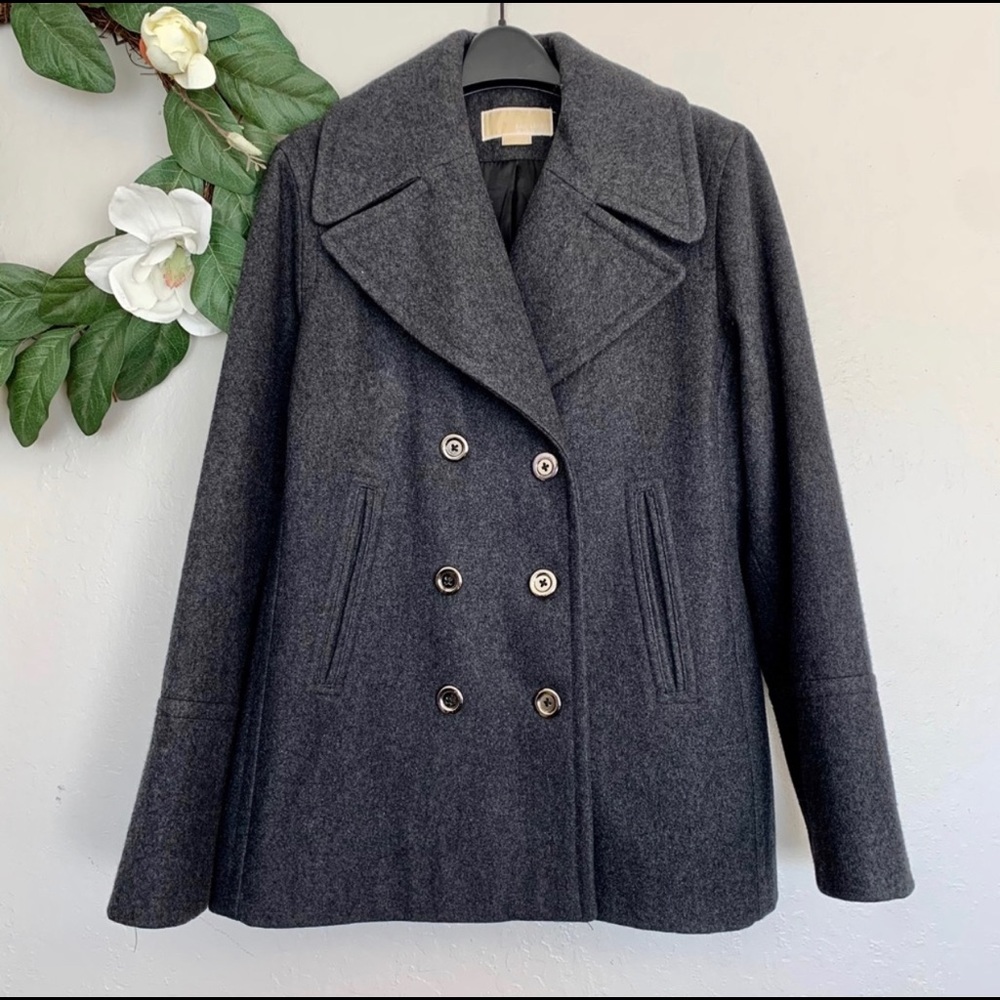 Michael Kors Charcoal Double Breasted Wool Peacoat